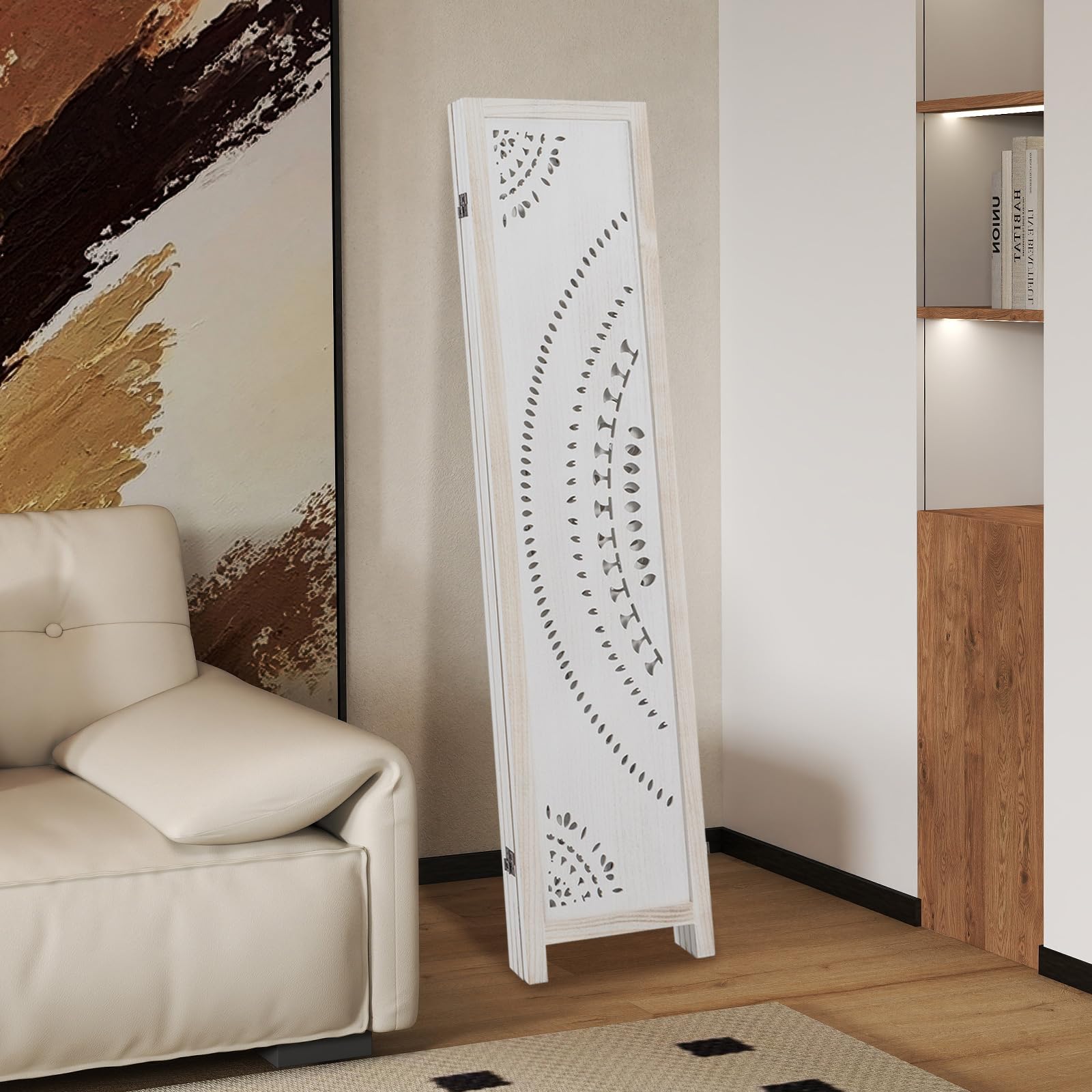 Giantex Room Divider 4 Panels - 66'' Boho Room Dividers with Carved Pattern & Solid Wood Frame