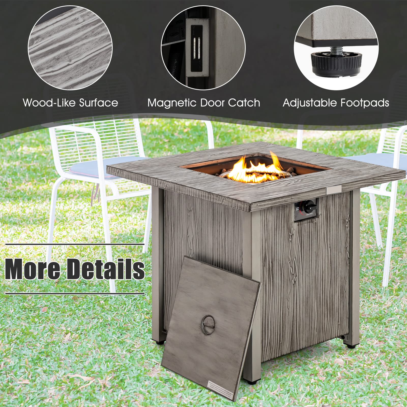 Giantex 28” Patio Fire Pit Table - 2-in-1 40,000 BTU Gas Square Fire Table