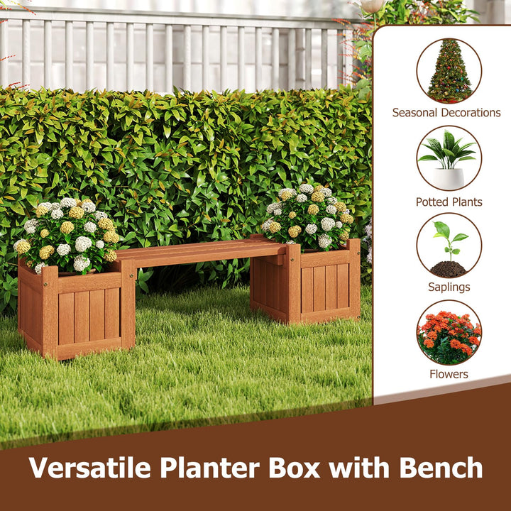 Giantex 2-in-1 Outdoor Bench with 2/4 Planter Boxes Wood with Teak Oil Finish 42"x11"x11.5"