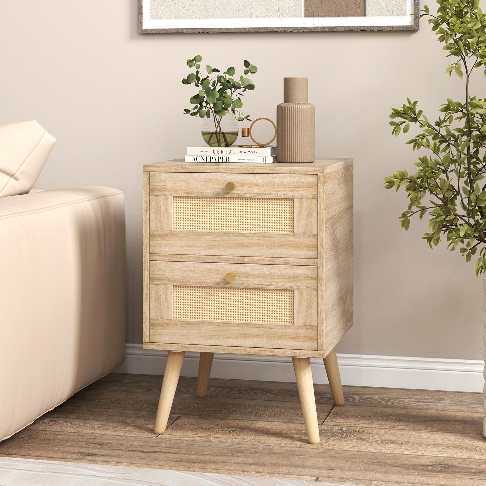 Giantex Rattan Nightstand Set of 2