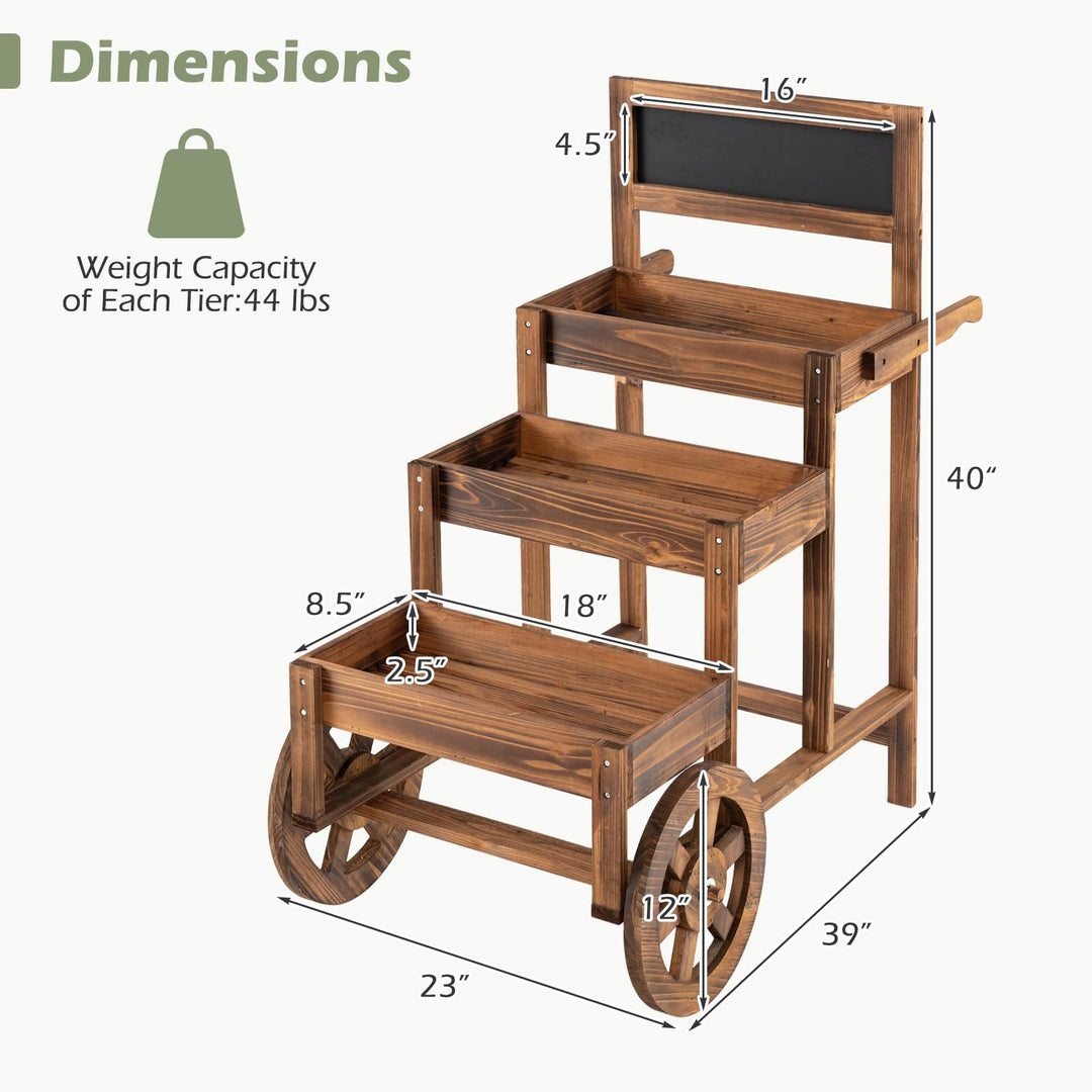 GIANTEX 3-Tier Wooden Plant Stand with Chalkboard &amp; Wheels