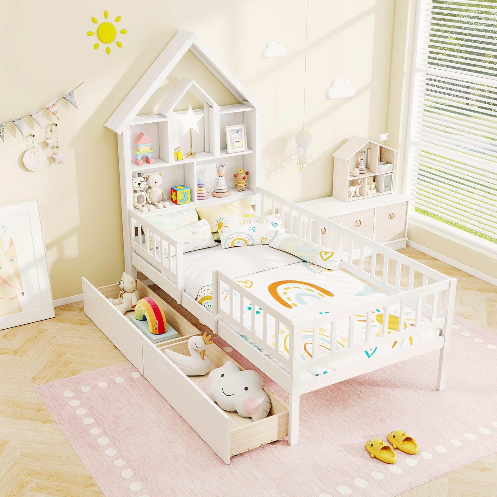 Giantex Twin House Bed with 2 Storage Drawers