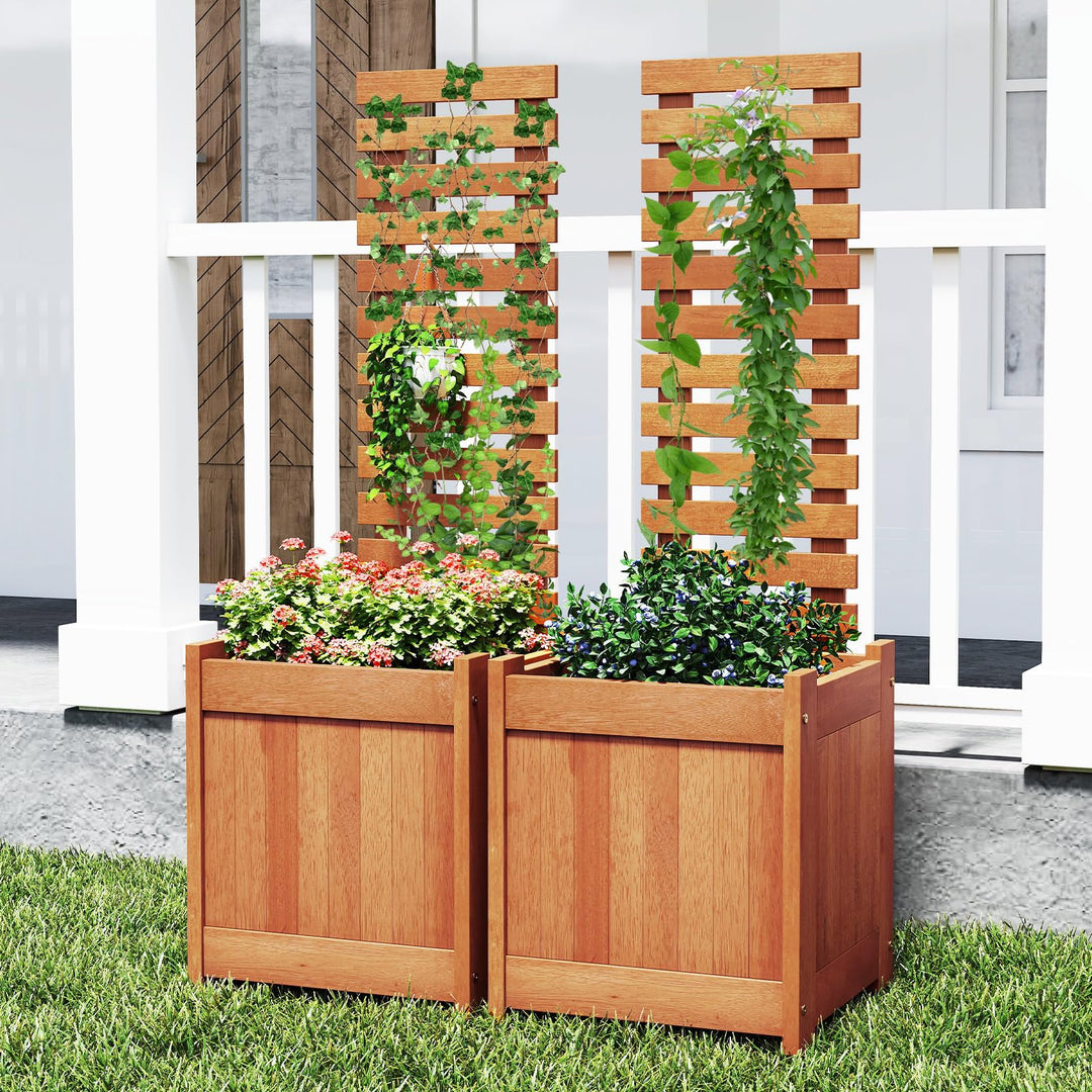 Giantex Outdoor Wooden Raised Garden Bed with Trellis