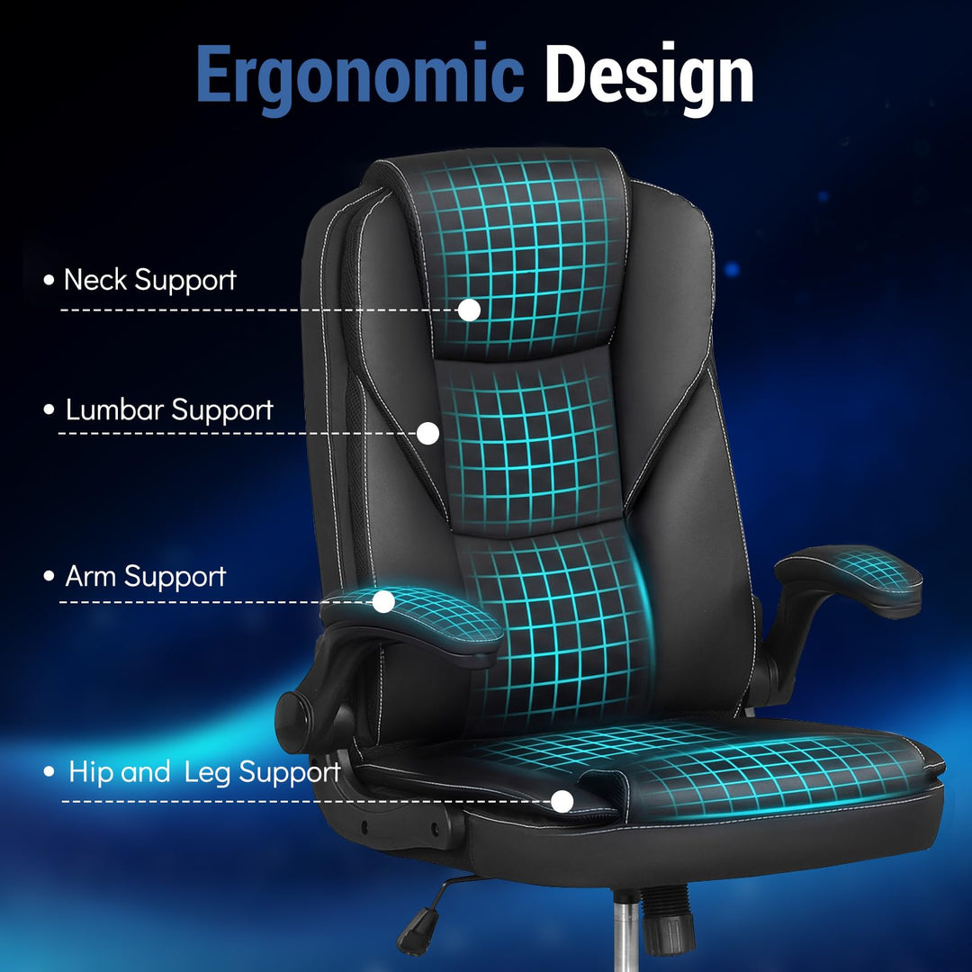 Giantex Leather Ergonomic Computer Desk Chair with Rocking Function &amp; Adjustable Height