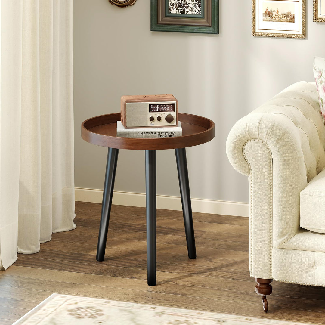 Giantex Mid Century Modern Side Table with Wooden Tray and Bamboo Legs