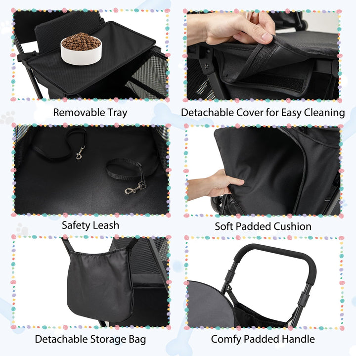 Giantex Dog Stroller with Low Entry & Ramp Access, Cat Stroller with Lockable & Shock-Absorbing All-Terrain Wheels
