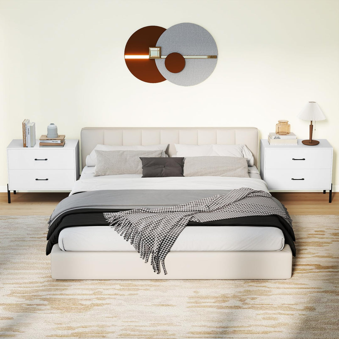 Giantex 2-Drawer Dresser Modern Wooden Nightstand with Metal Legs & Handles