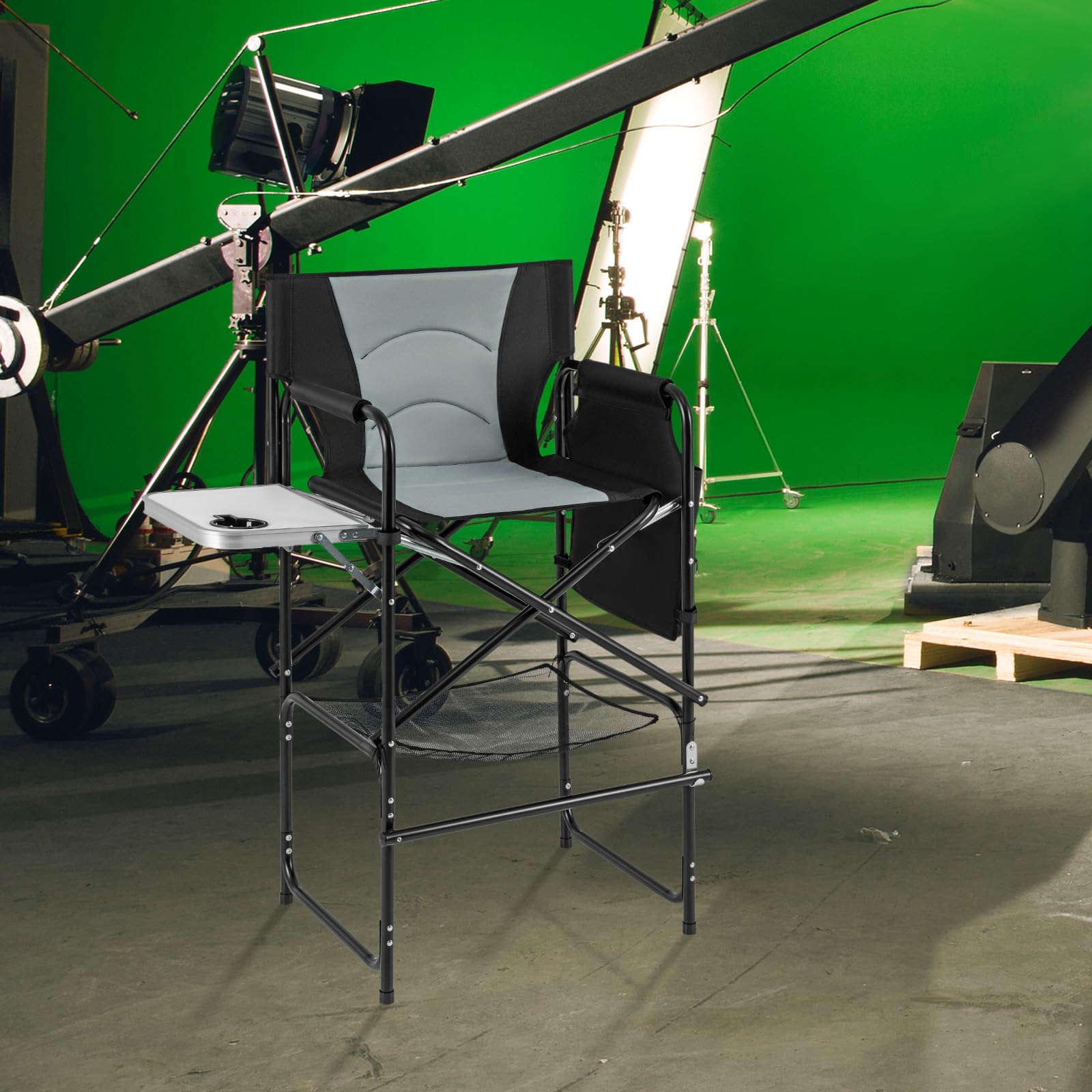 Giantex 46” Tall Directors Chair, Folding Camping Chair with 31" Seat Height, Side Table, Cup Holder
