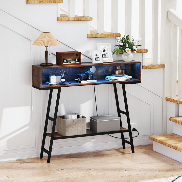 Giantex Console Table with Charging Station & LED Lights