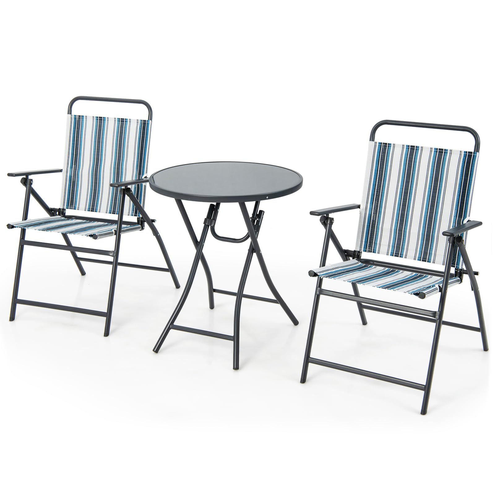 Giantex 3 Pcs Patio Bistro Set, Folding Table and Chairs Set