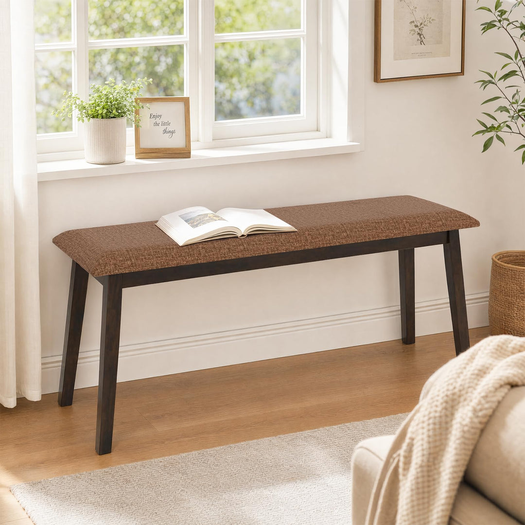 GIANTEX 43.5" Upholstered Dining Bench with Rubber Wood Frame (1/2)