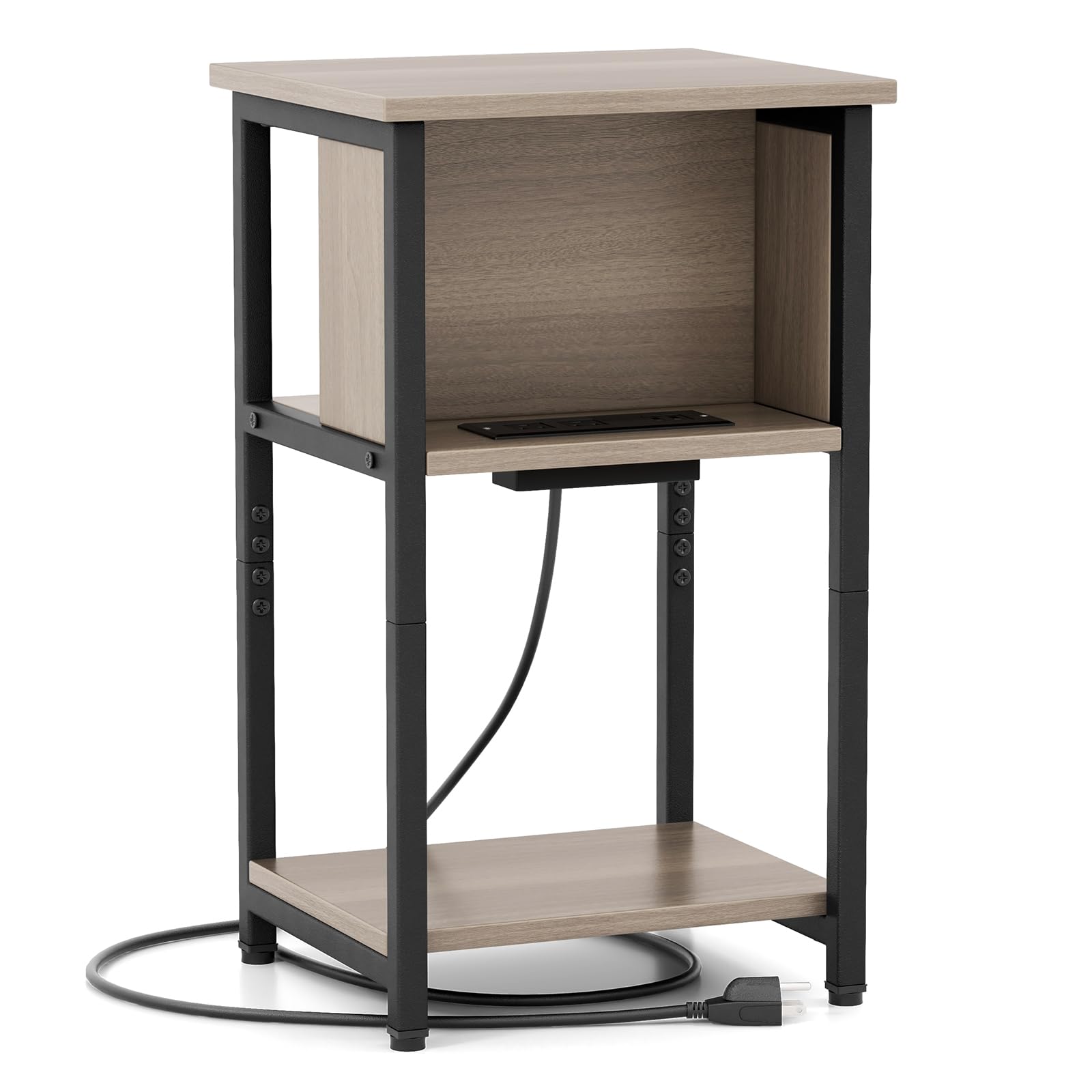 Giantex Nightstand with Charging Station, 3-Tier End Table with USB Ports & Power Outlets