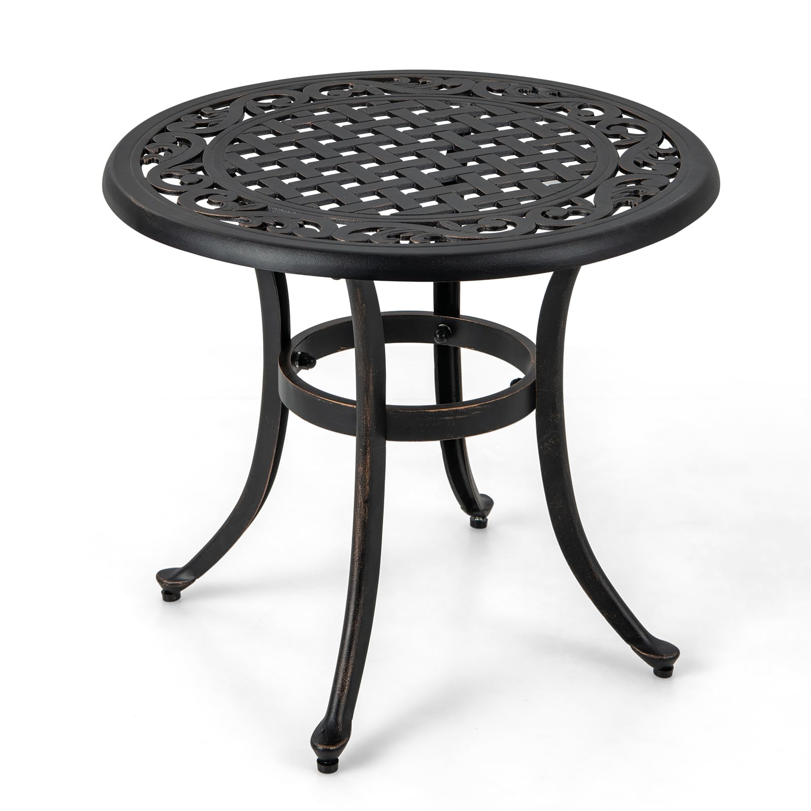 Giantex Patio Bistro Table, 24” Cast Aluminum Round Side Table, Outdoor Coffee Table for Porch, Pool, Backyard, Garden, Balcony