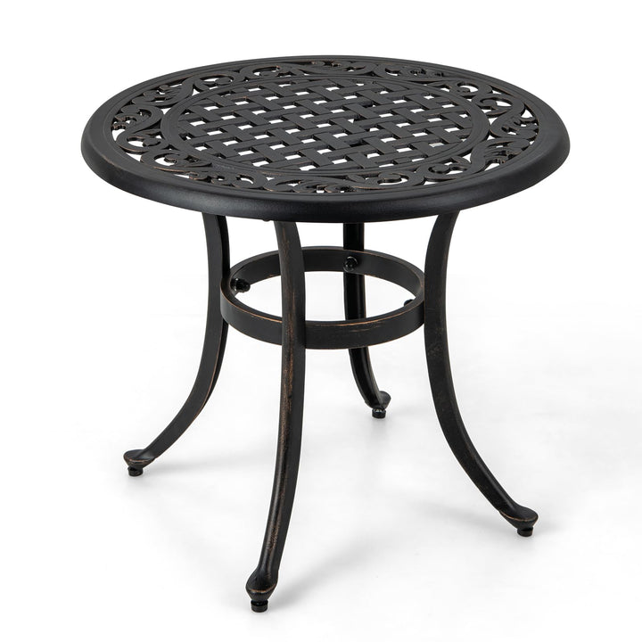 Giantex Patio Bistro Table, 24” Cast Aluminum Round Side Table, Outdoor Coffee Table for Porch, Pool, Backyard, Garden, Balcony