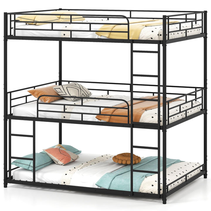 Giantex Metal Full Over Full Over Full Bunkbeds with Safety Guardrails & 2 Ladders