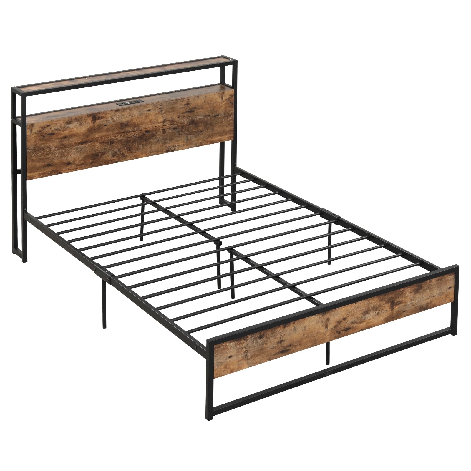 Giantex Full Bed Frame with Storage Headboard and Charging Station, with Outlets and USB Ports