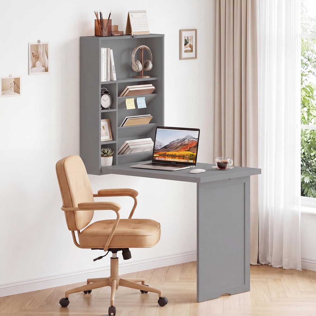 Giantex Wall Mounted Desk | Foldable Convertible Computer Desk with Storage Shelves