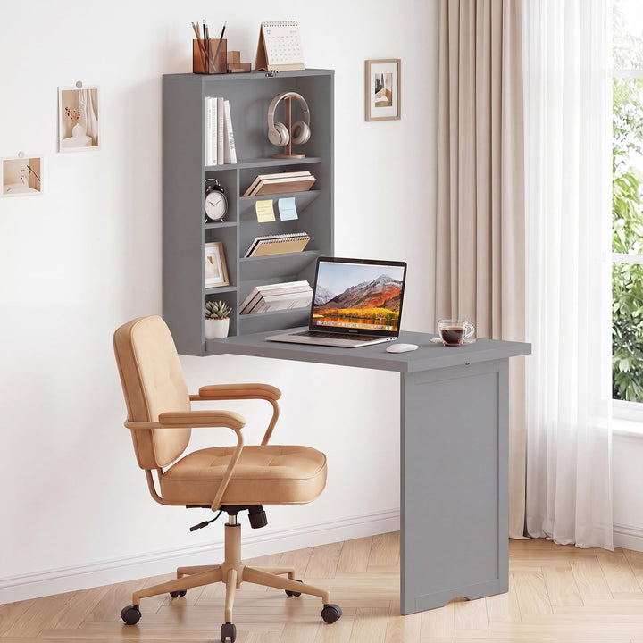 Giantex Wall Mounted Desk | Foldable Convertible Computer Desk with Storage Shelves