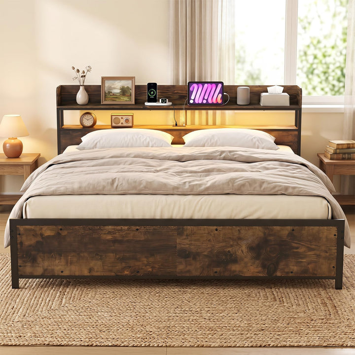 Giantex King Size Bed Frame with Storage Headboard