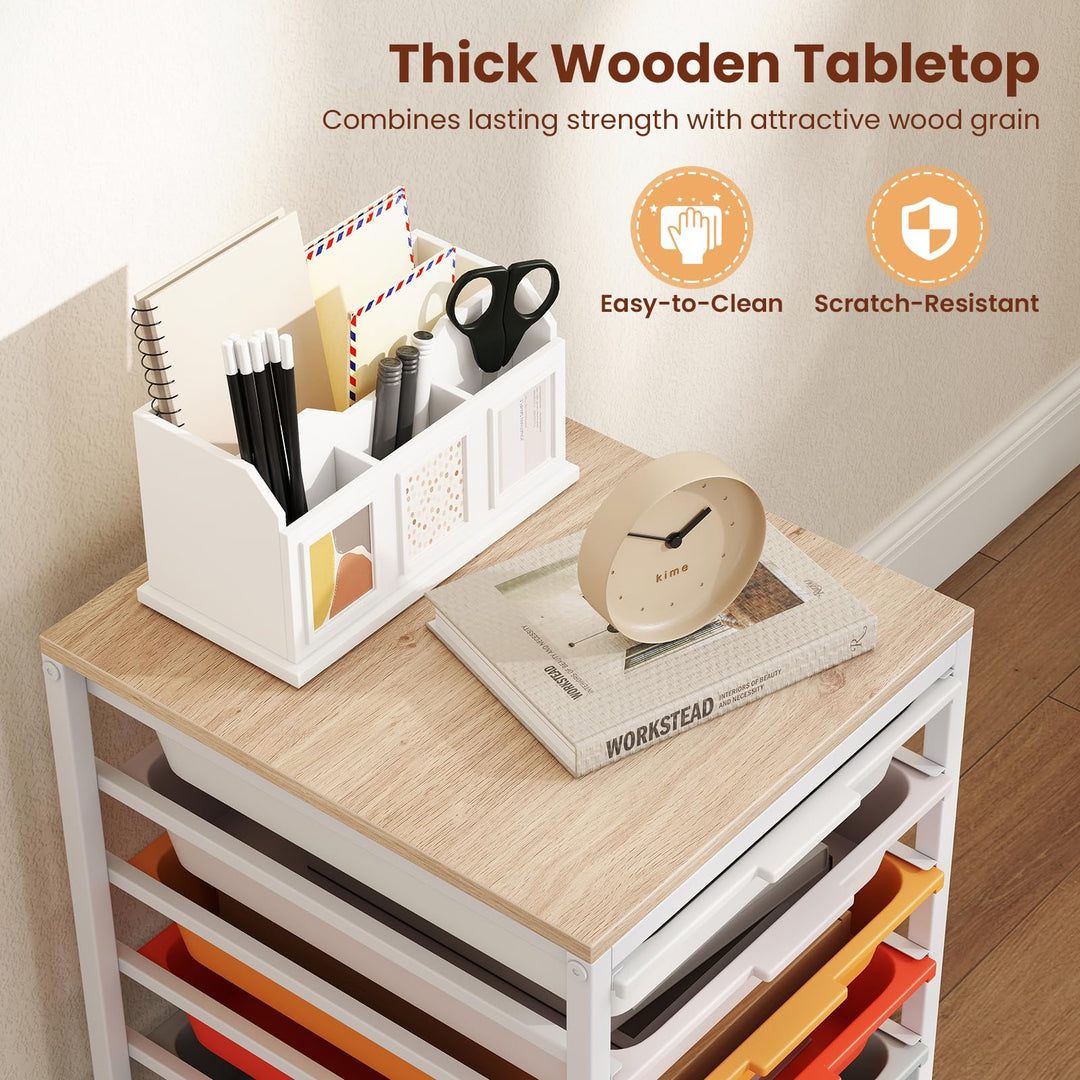 Giantex 6-Drawer Rolling Storage Cart with Wooden Tabletop