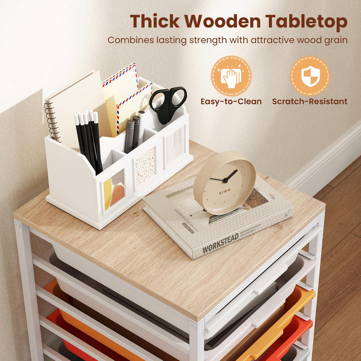 Giantex 6-Drawer Rolling Storage Cart with Wooden Tabletop