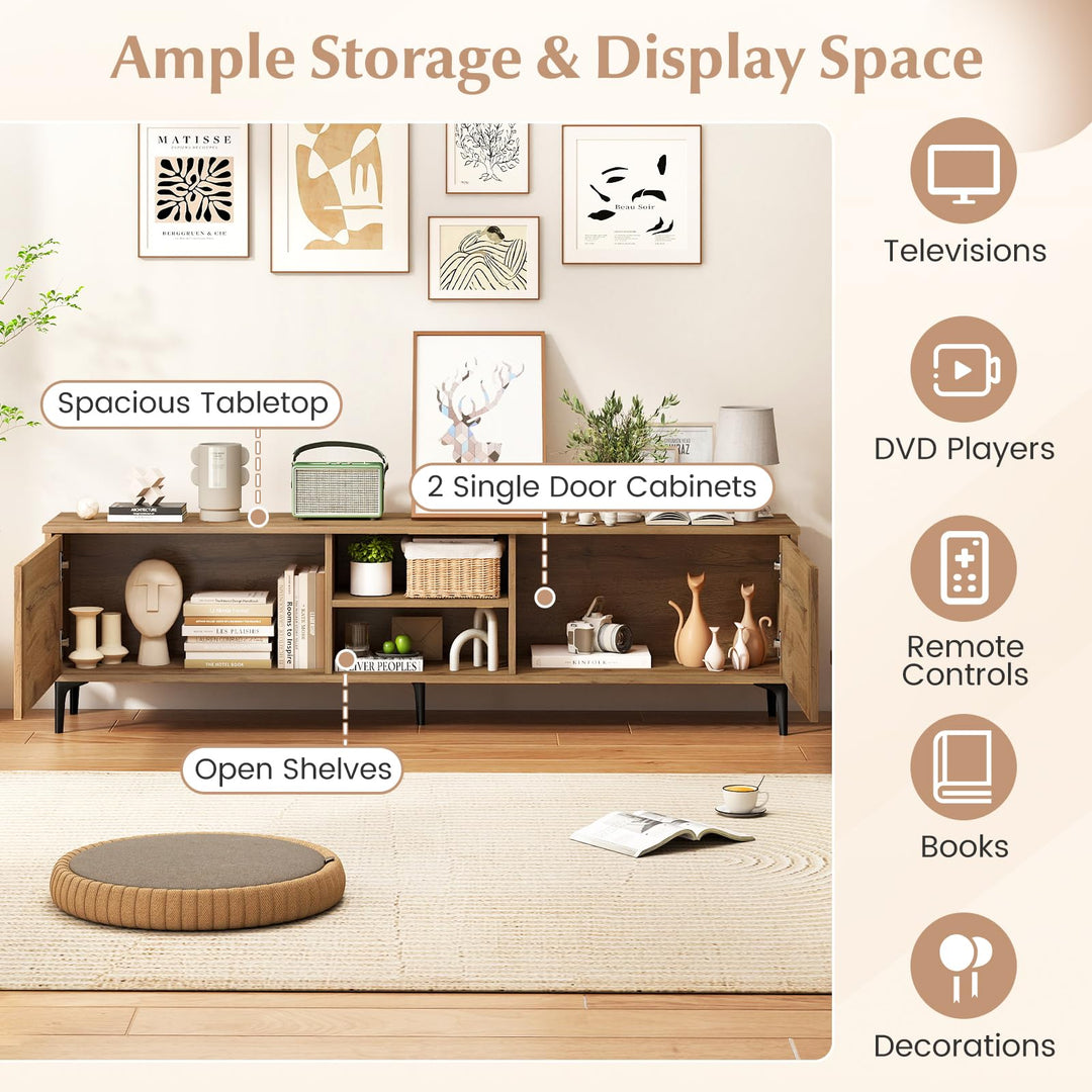 Giantex Mid Century Modern TV Stand for 55-65 Inch TV Waveform Fluted Entertainment Center
