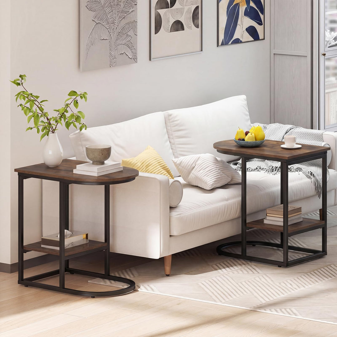 Giantex C Shaped End Table with Industrial Wood Tabletop (1/2)