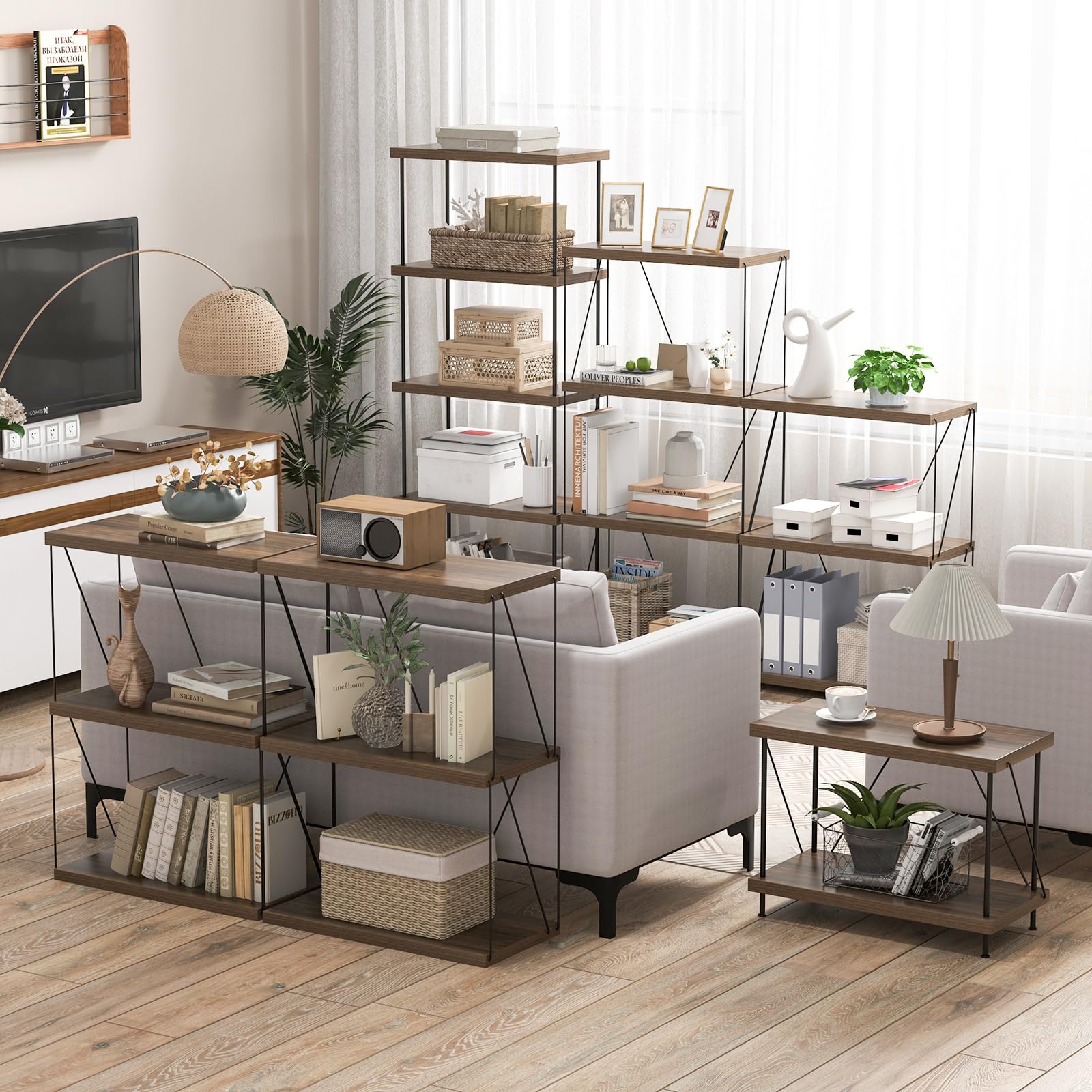 Giantex 3-Tier Open-Back Bookshelf, Freestanding Display Rack, Metal Frame Storage Shelf