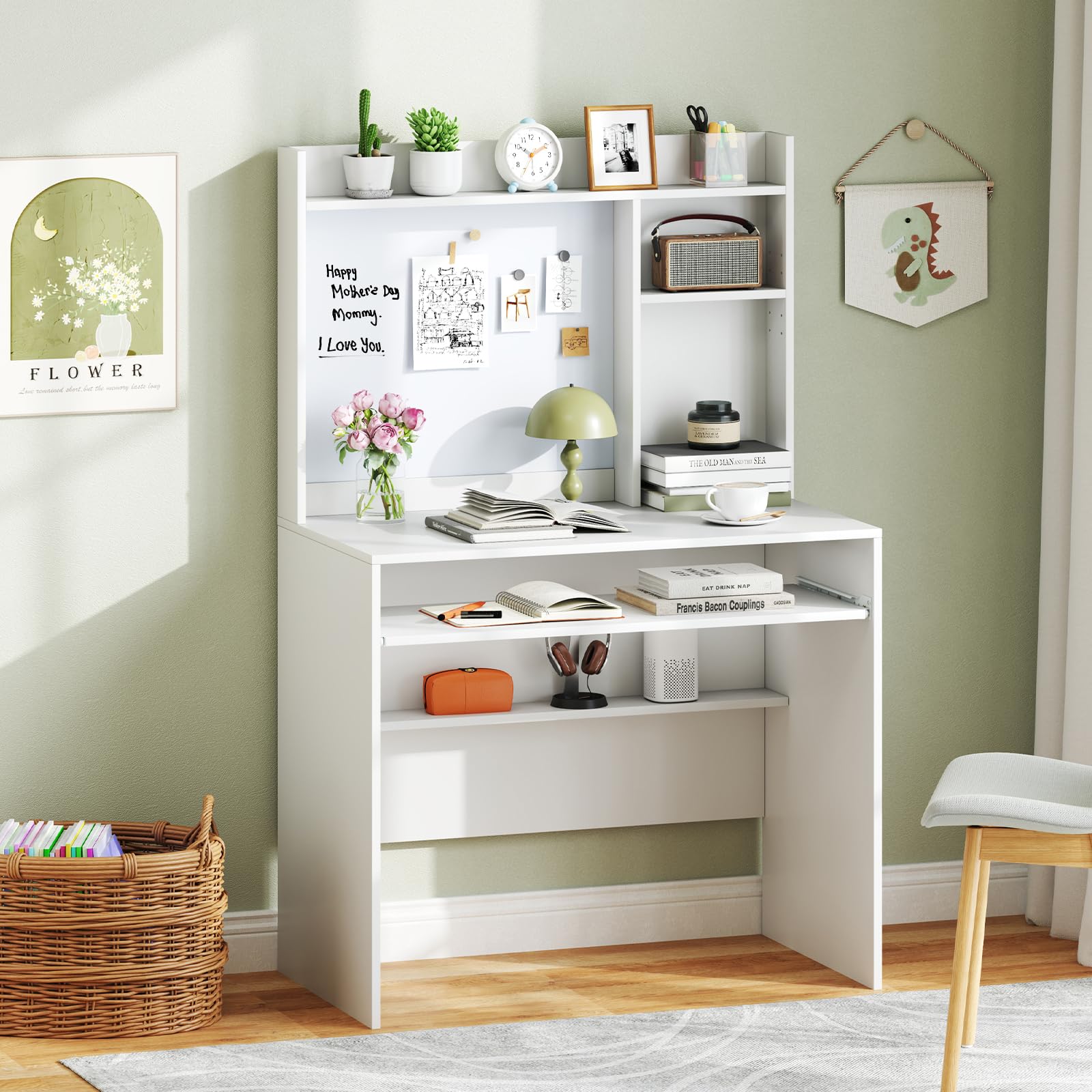 カウンターデスク　ホワイト Giantex White Computer Desk with Hutch – Giantexus