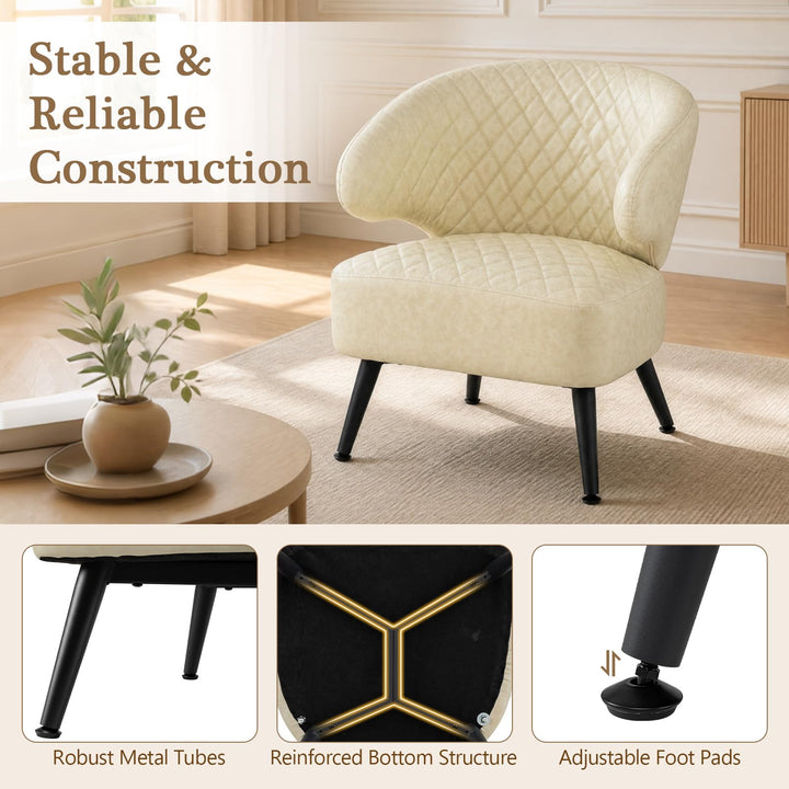 Giantex Mid Century Modern Accent Leather Upholstered Armchair with Robust Metal Legs (1/2)