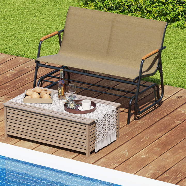 Giantex 2-Person Swing Gliding Loveseat with Curved Teak Armrests