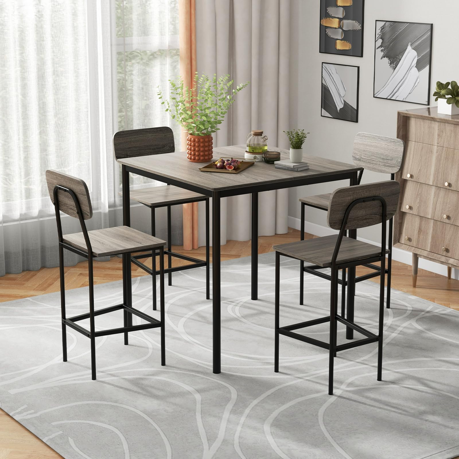 Giantex 5-Piece Dining Table Set W/Counter Height Table & 4 Bar Stools