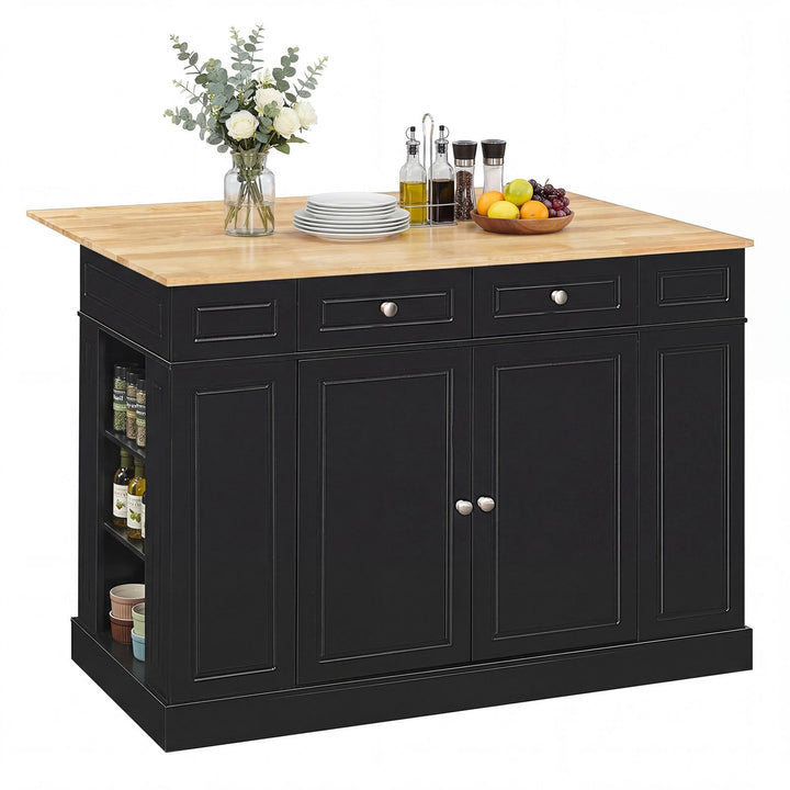 Giantex Kitchen Island with Drop Leaf, Rubber Wood Top, 2 Drawers, Storage Cabinets