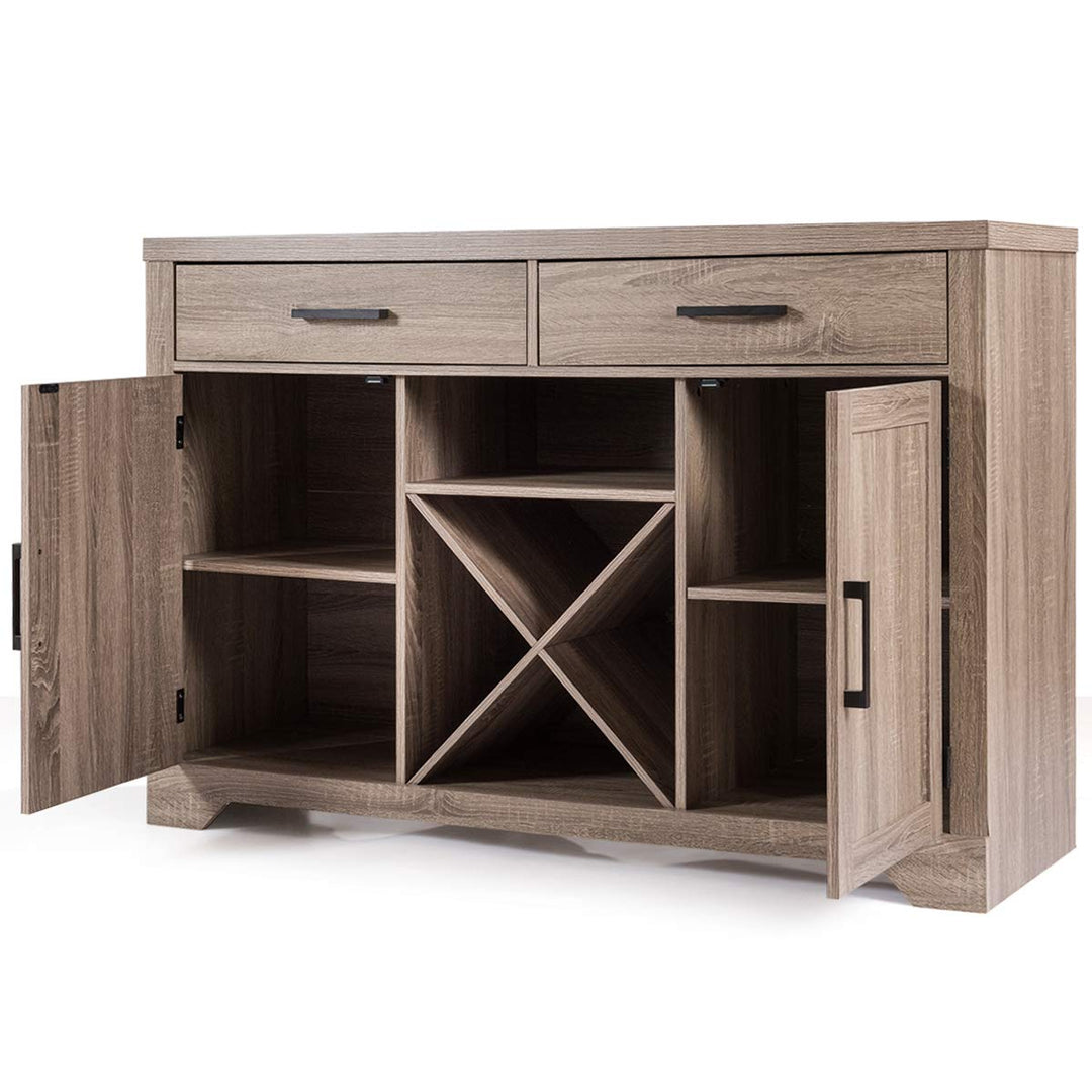 Giantex Buffet Cabinet, Farmhouse Sideboard with 2 Large Storage Drawers, Detachable Wine Rack(Gray)