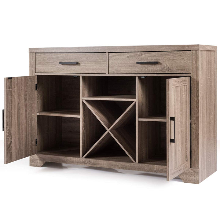 Giantex Buffet Cabinet, Farmhouse Sideboard with 2 Large Storage Drawers, Detachable Wine Rack(Gray)