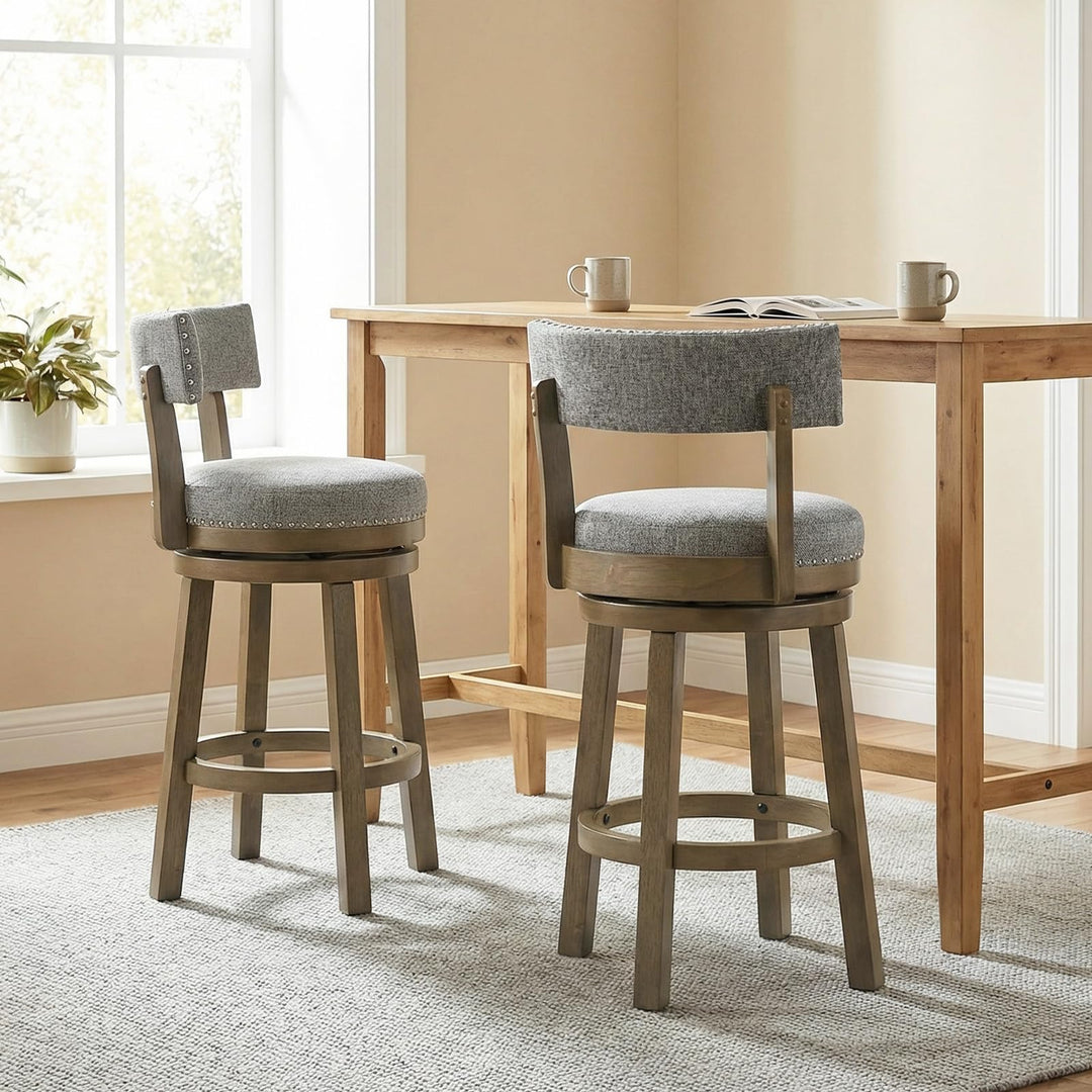 Giantex Swivel Bar Stool | 27" Counter Height Stool with Linen Fabric Upholstered Seat &amp; Back
