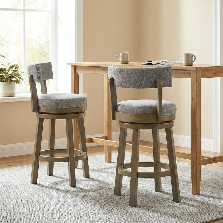 Giantex Swivel Bar Stool | 27" Counter Height Stool with Linen Fabric Upholstered Seat &amp; Back