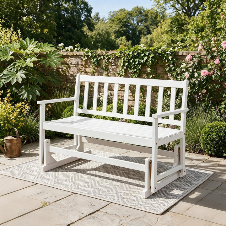 GIANTEX 2-Person Acacia Wood Outdoor Glider Bench with Load 800 LBS