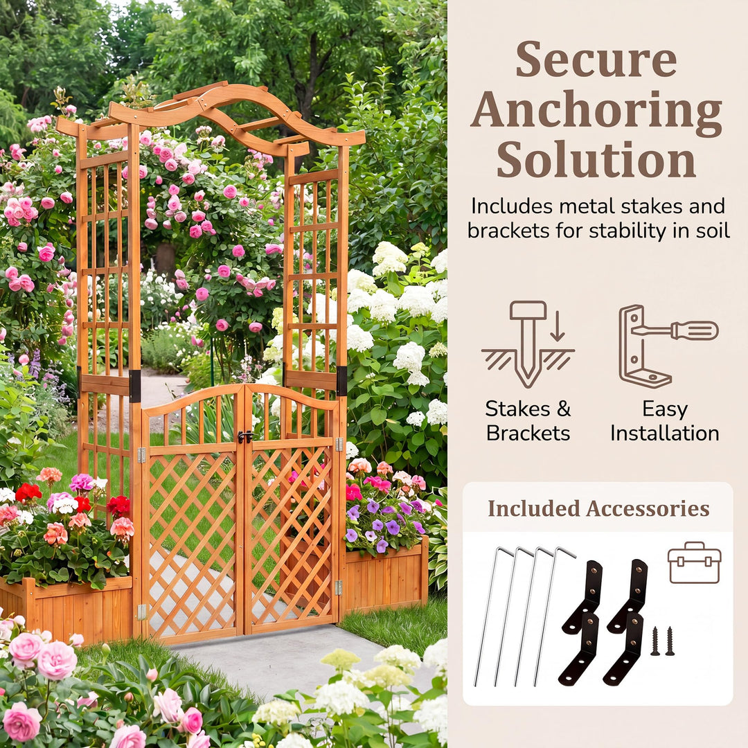Giantex 83" Wooden Garden Arbor with Gate and 2 Planter Boxes