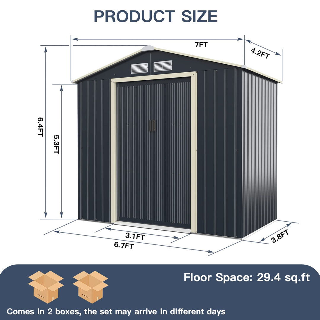 Outdoor Storage Shed with Double Sliding Door