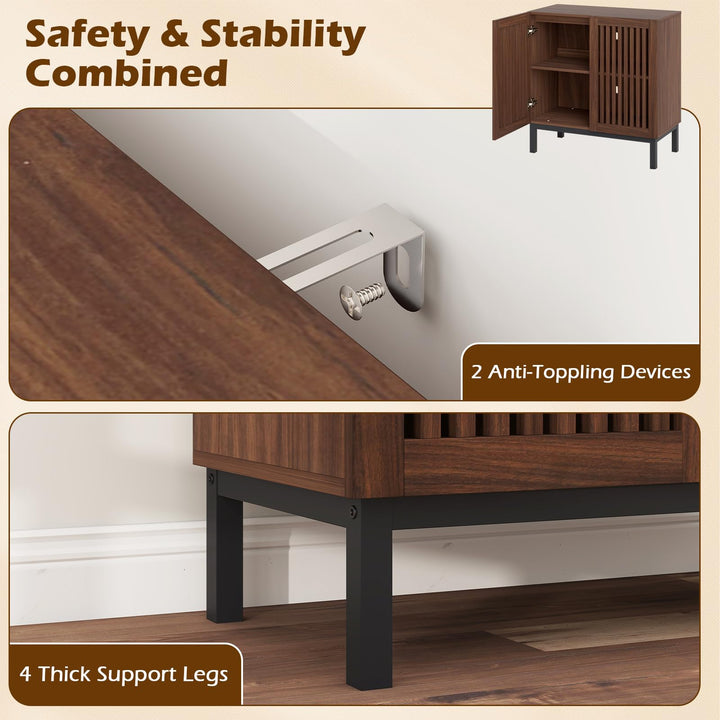 Giantex Sideboard Buffet Cabinet | 32" Farmhouse Coffee Bar with Slatted Doors