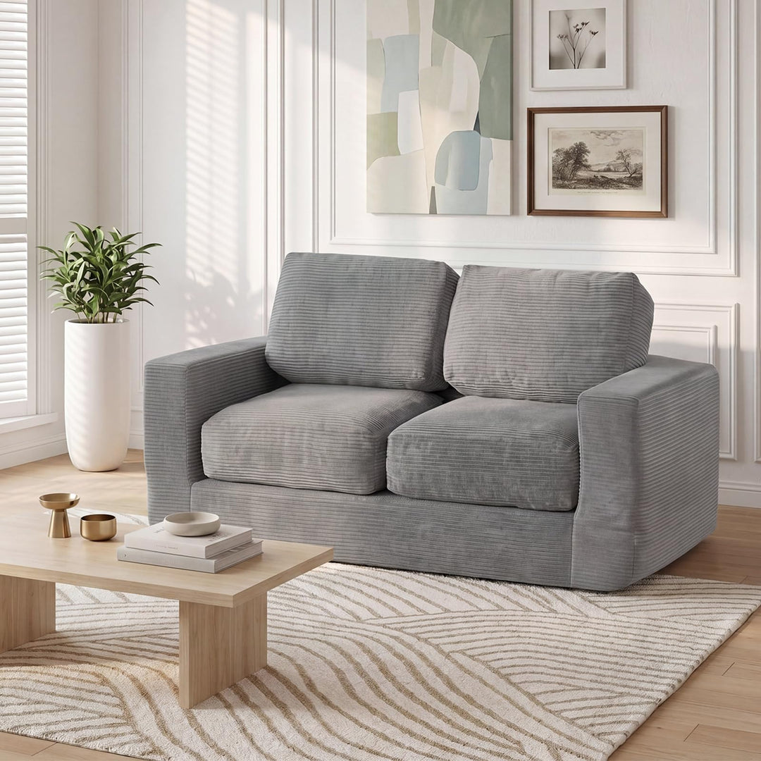 Giantex 2-Seater Floor Couch with Removable Corduroy Cover