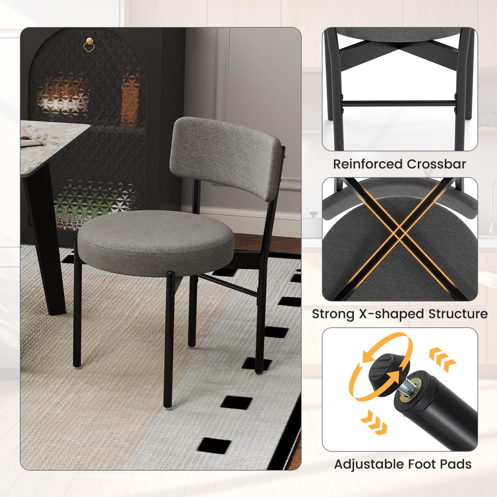 Giantex Boucle Dining Chairs Set of 2/4, Sherpa Upholstered Kitchen Chairs w/Curved Backrest, Padded Seat & Metal Legs