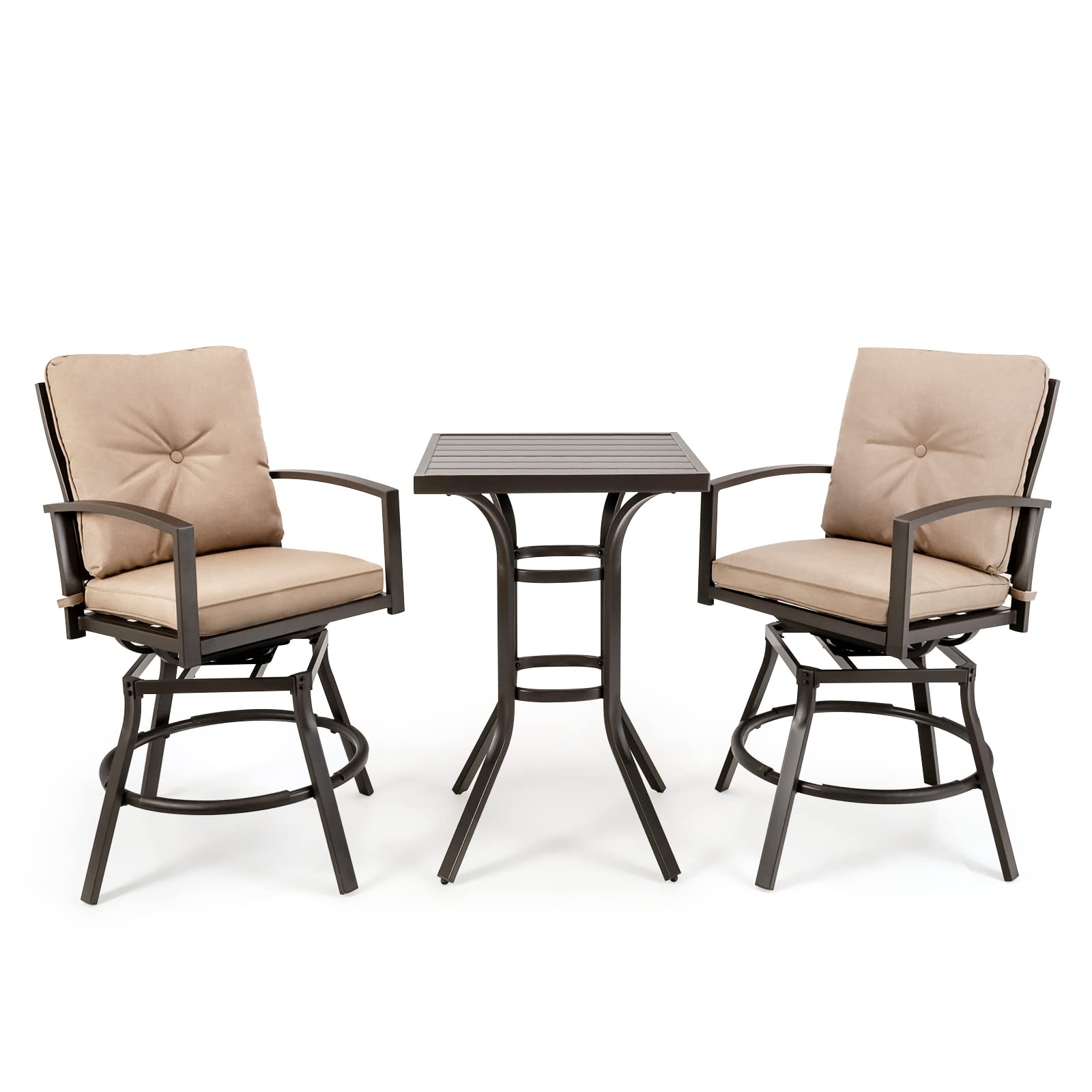 Giantex 3 Piece Patio Bar Set, All Weather Metal Outdoor Furniture Set, Bar Height Patio Table, Swivel High Bar Stool Chairs Set of 2