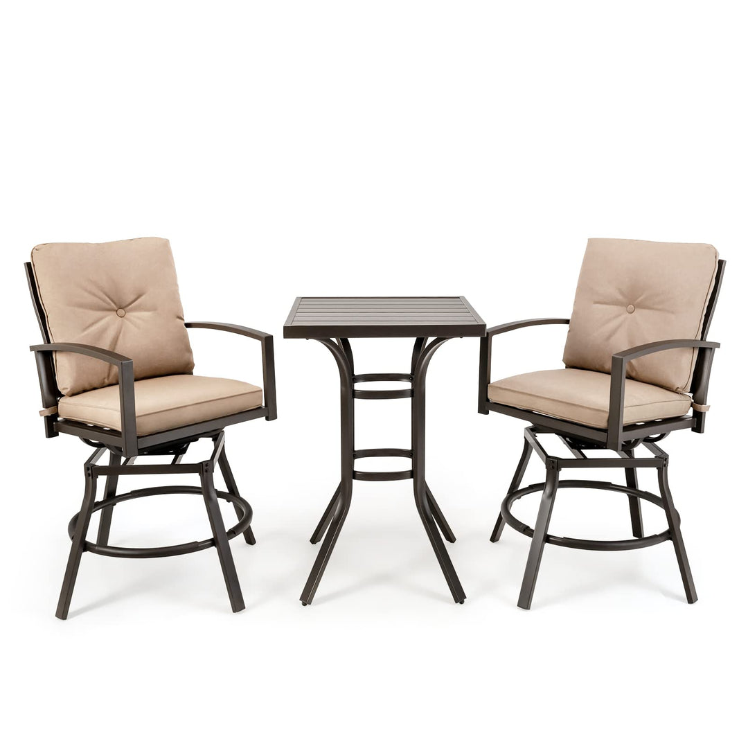 Giantex 3 Piece Patio Bar Set, All Weather Metal Outdoor Furniture Set, Bar Height Patio Table, Swivel High Bar Stool Chairs Set of 2