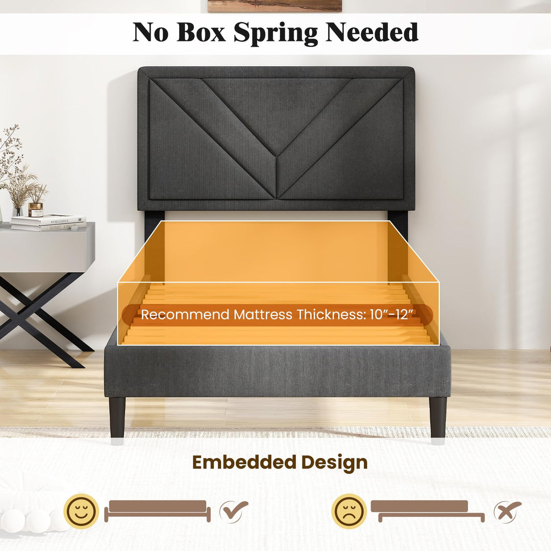 Upholstered Platform Bed Frame with Diagonal Channel Tufted Headboard