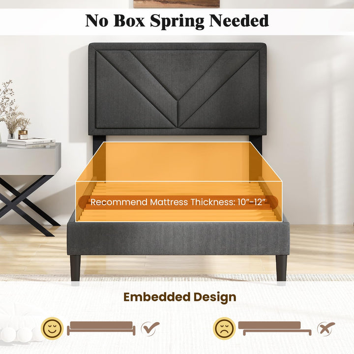 Upholstered Platform Bed Frame with Diagonal Channel Tufted Headboard