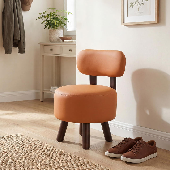 Giantex Round Small Footrest Stools Set of 2 with Backrest &amp; Rubber Wood Legs