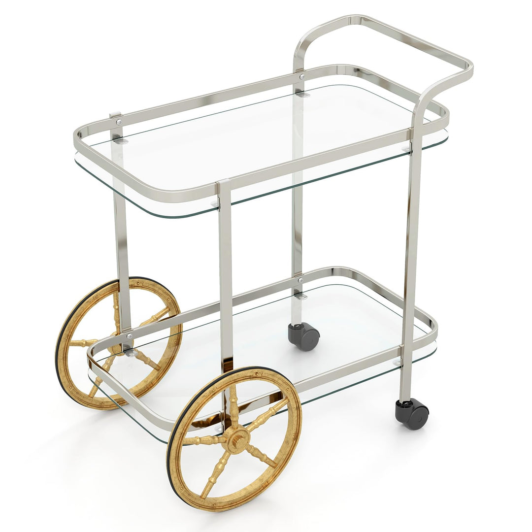 Giantex 2-Tier Bar Cart, Stylish Rolling Serving Cart w/Tempered Glass Shelves