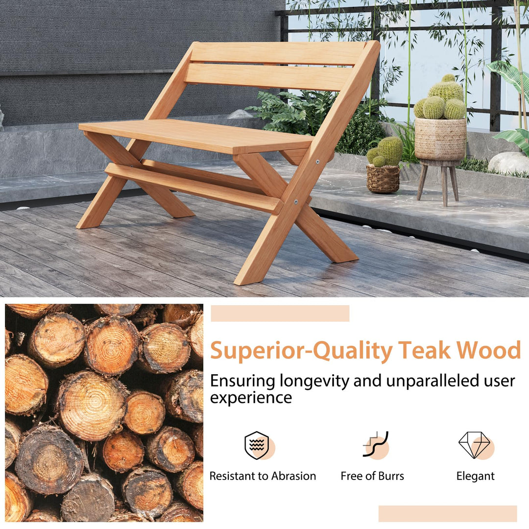 Giantex Wood Outdoor Bench Folding - 2-Person Patio Garden Bench with Solid Teak Wood Structure